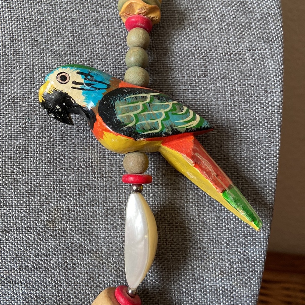Vintage MonsterA Wood Parrots & Beads Long Colorful Necklace - Picture 4 of 6